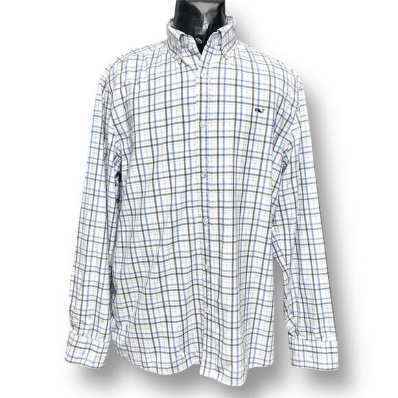 Vineyard Vines Other - Vineyard Vines XL Whale Shirt Blue White Plaid Cotton Classic Fit Button Down